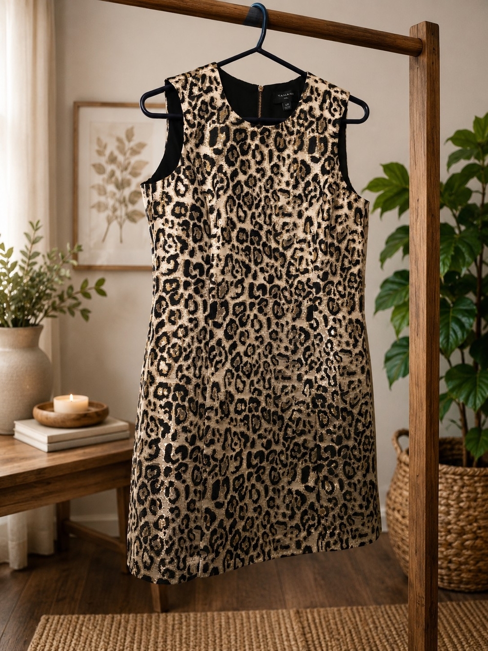 Sleeveless Leopard Print Sheath Dress - Gold/Black